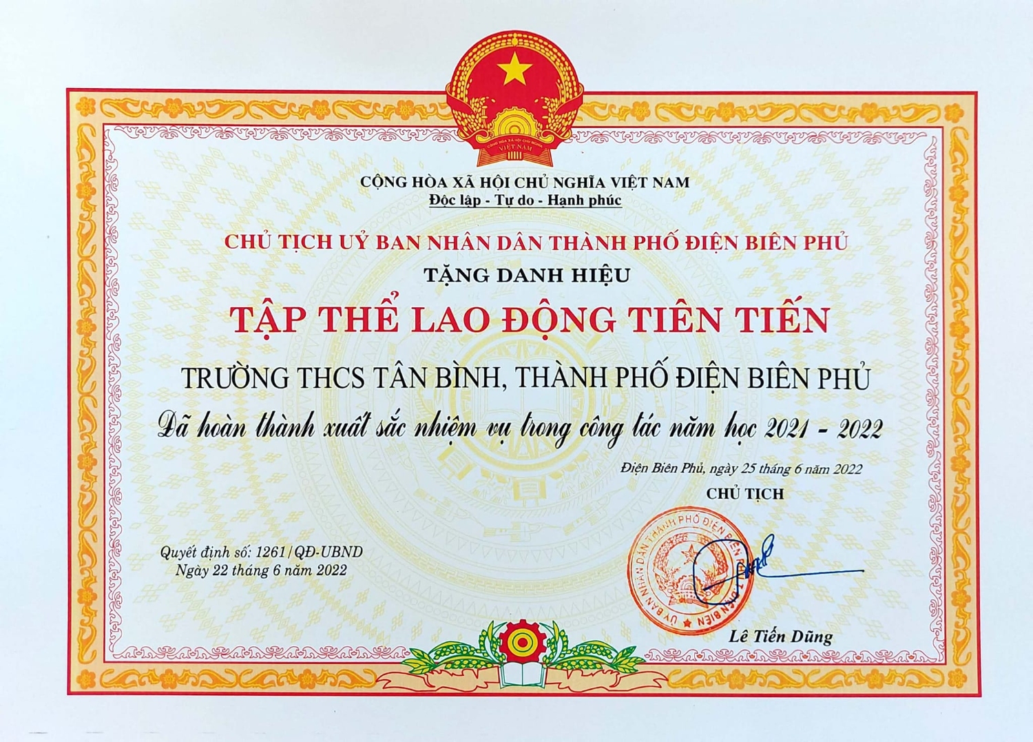 GHI NHẬN KẾT QUẢ ĐẠT ĐƯỢC CỦA TRƯỜNG THCS TÂN BÌNH, NĂM HỌC 2021-2022